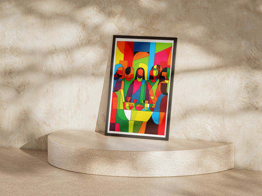 Modern Abstract Last Supper Poster | Colorful Cubist Christian Wall Art Print