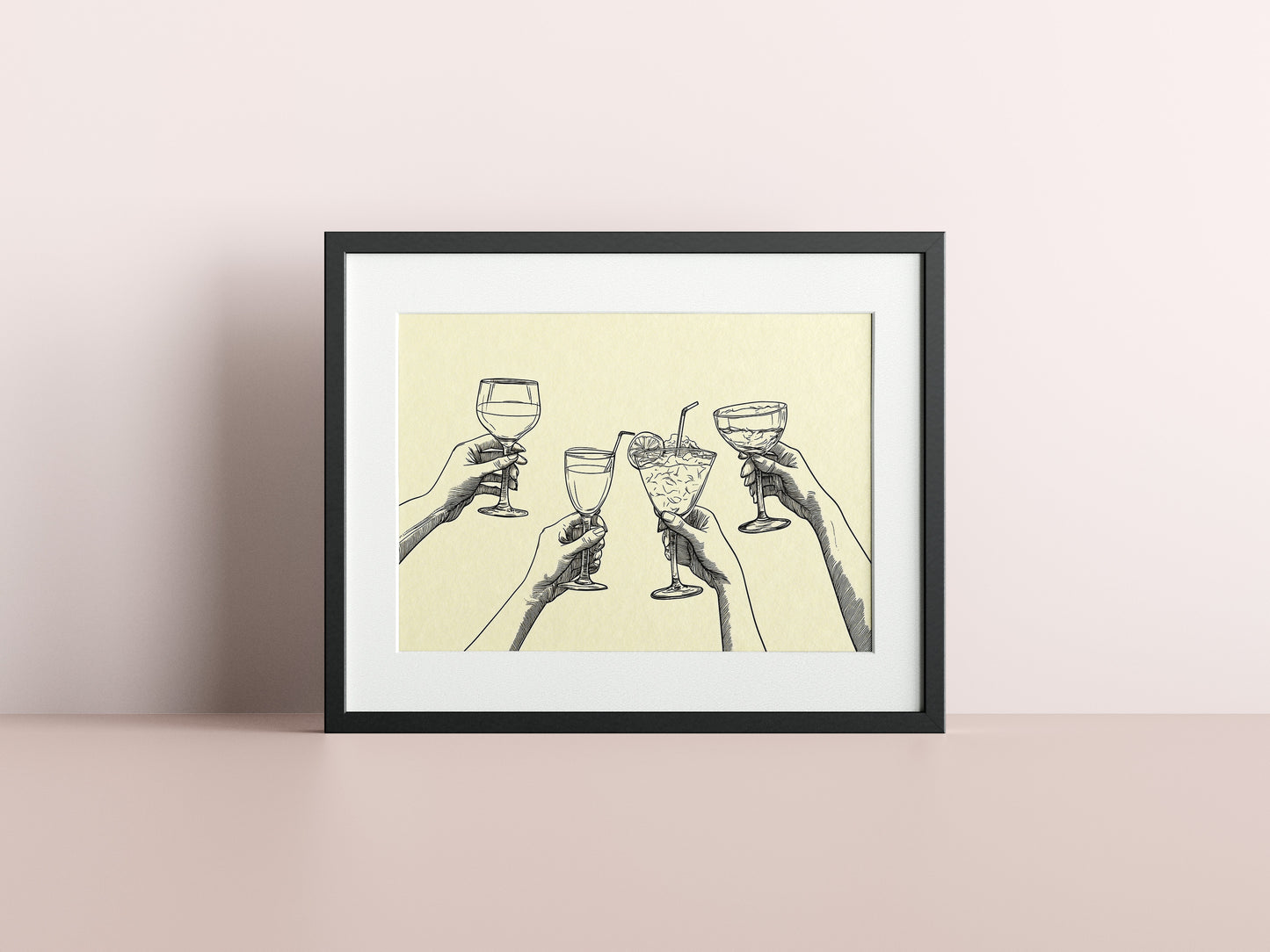 Minimalist Cheers Poster | Hand Drawn Cocktail & Wine Line Art