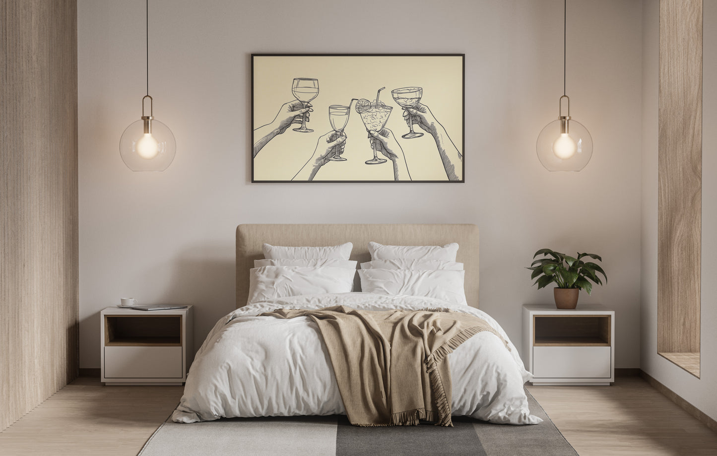 Minimalist Cheers Poster | Hand Drawn Cocktail & Wine Line Art