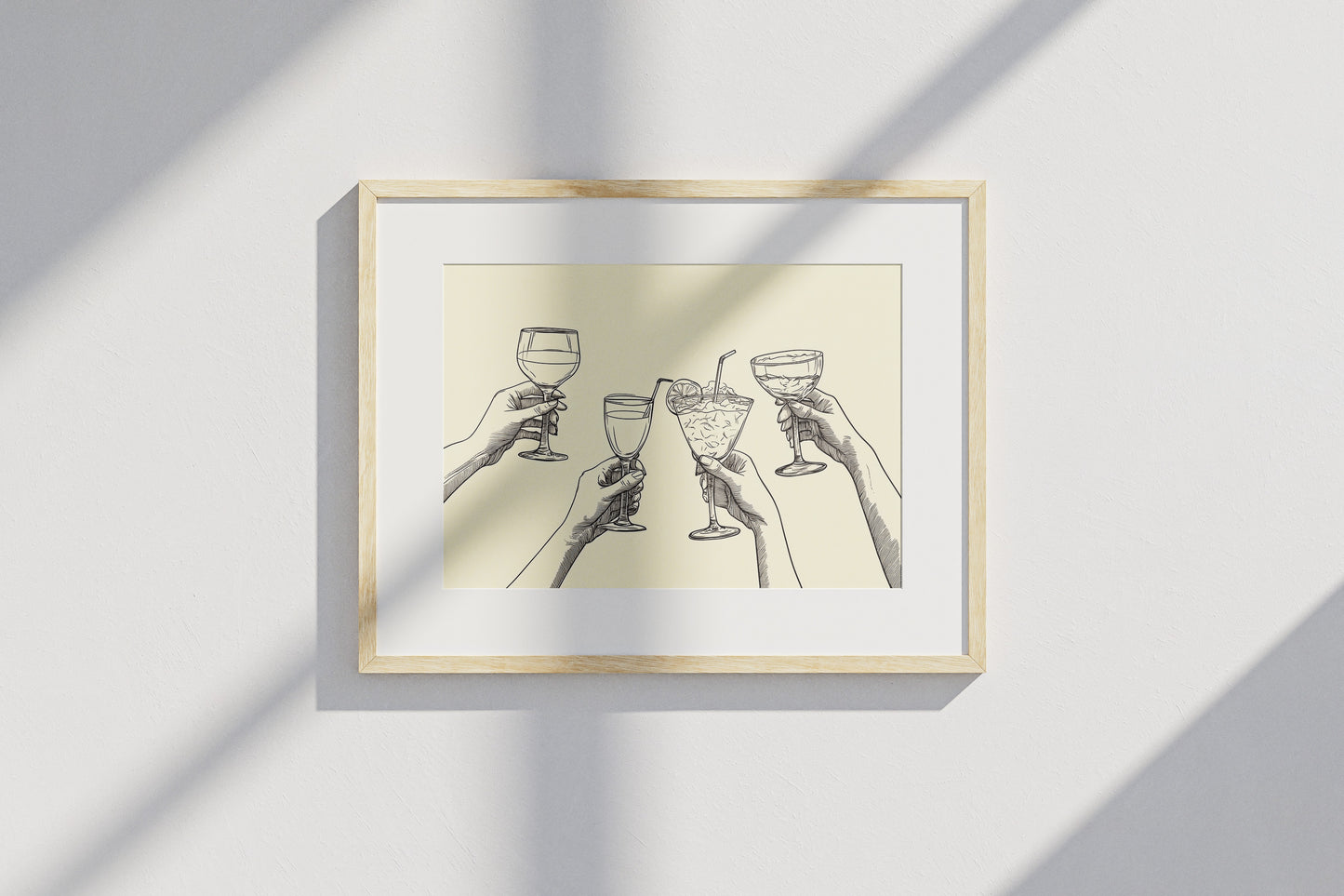 Minimalist Cheers Poster | Hand Drawn Cocktail & Wine Line Art