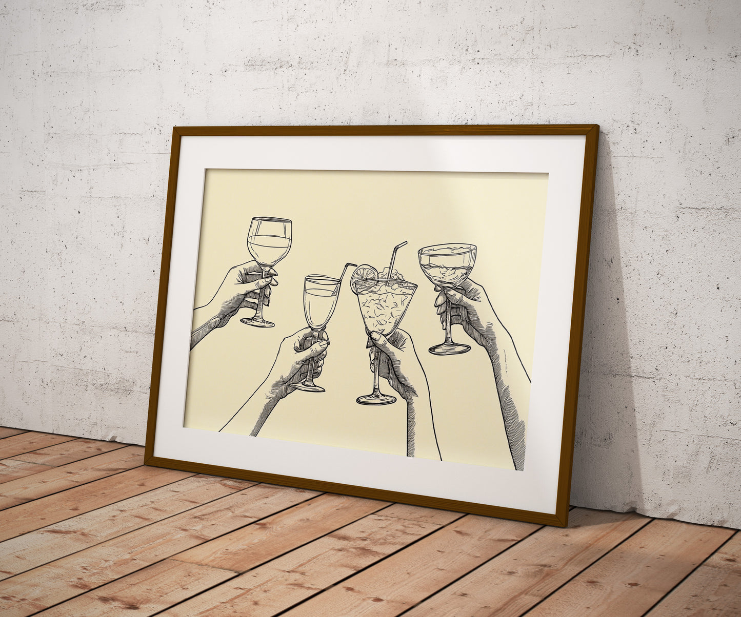 Minimalist Cheers Poster | Hand Drawn Cocktail & Wine Line Art