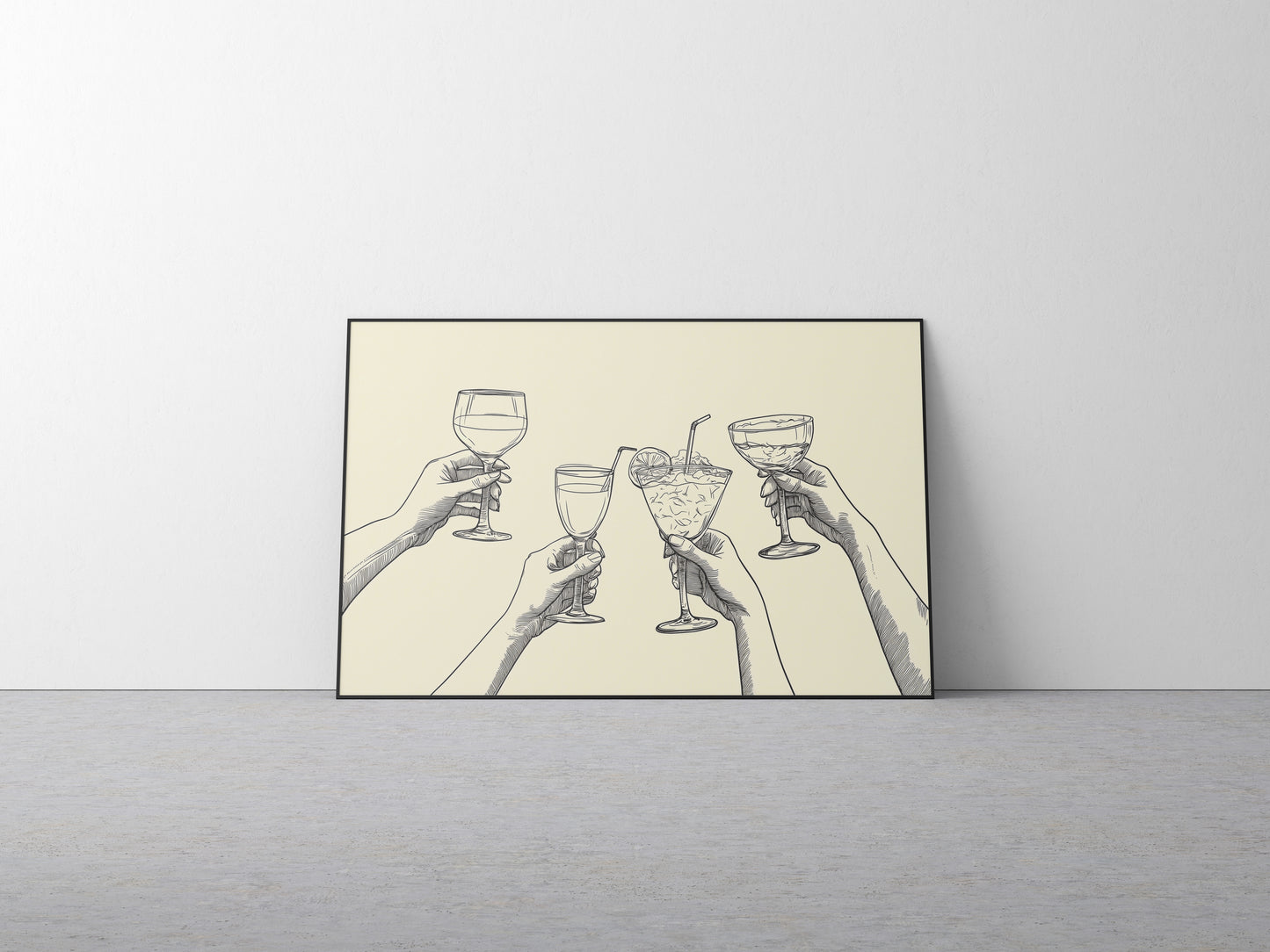 Minimalist Cheers Poster | Hand Drawn Cocktail & Wine Line Art