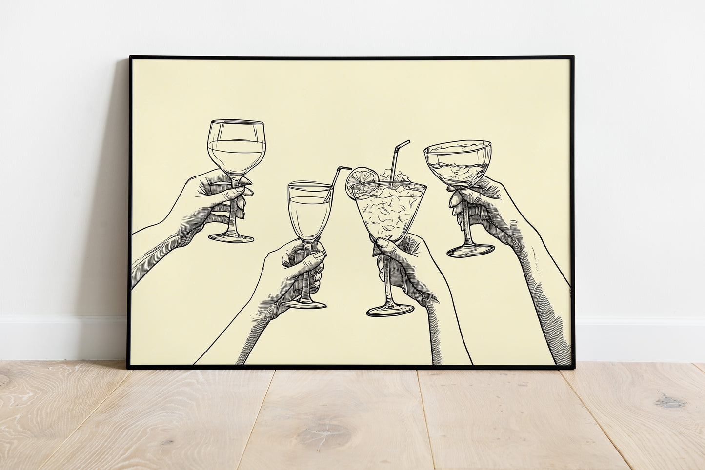 Minimalist Cheers Poster | Hand Drawn Cocktail & Wine Line Art