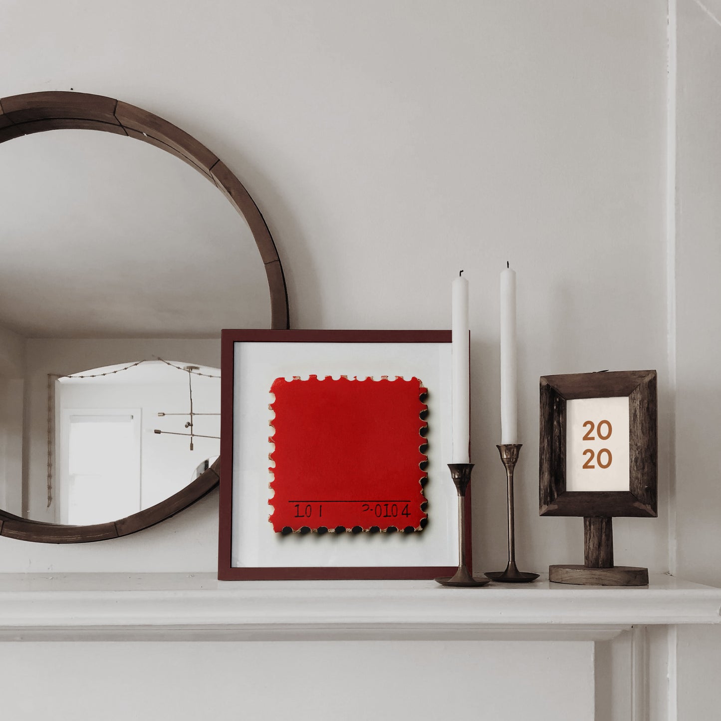 Minimalist Postage Stamp Art Print | Vintage Red Stamp Wall Decor