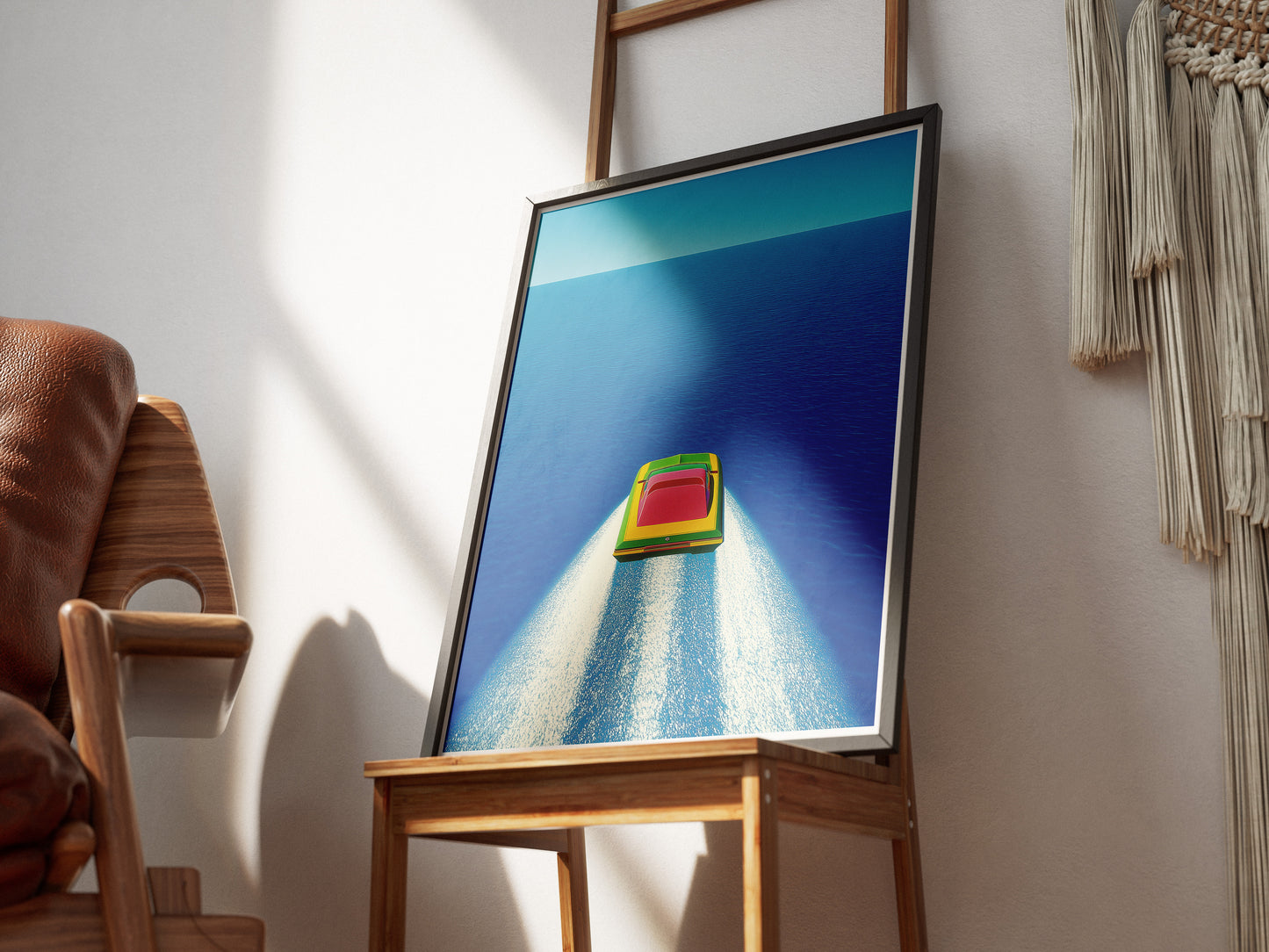 Minimalist Speedboat Poster | Isometric Ocean Illustration Wall Art