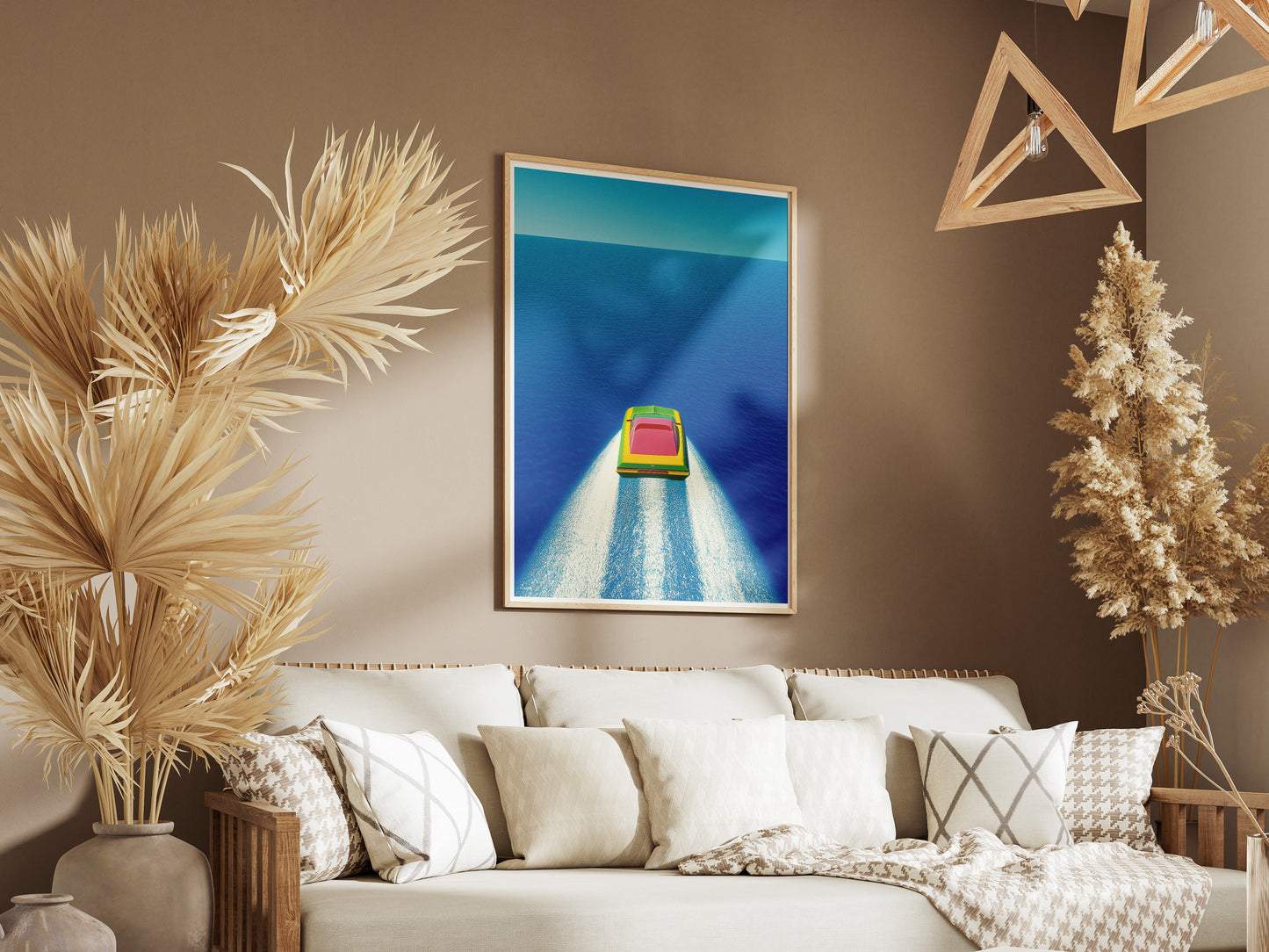Minimalist Speedboat Poster | Isometric Ocean Illustration Wall Art
