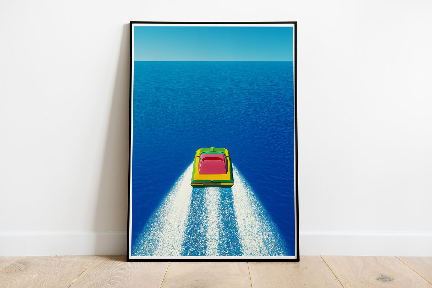 Minimalist Speedboat Poster | Isometric Ocean Illustration Wall Art