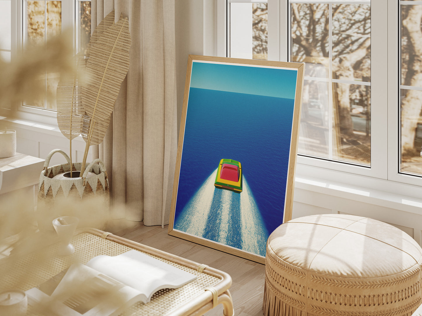 Minimalist Speedboat Poster | Isometric Ocean Illustration Wall Art