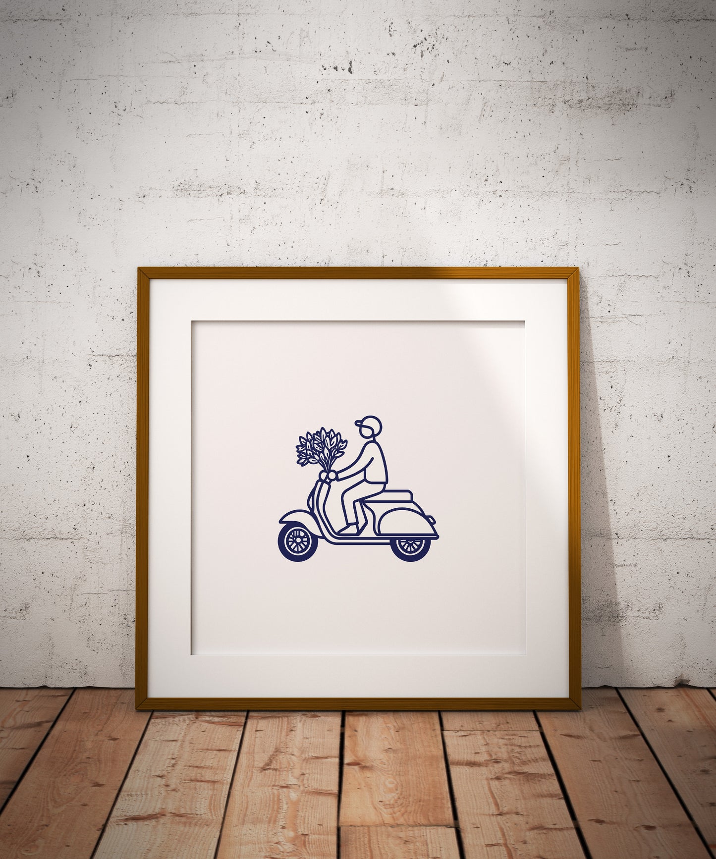Minimalist Vespa Line Art Poster | Scooter with Flowers Wall Decor