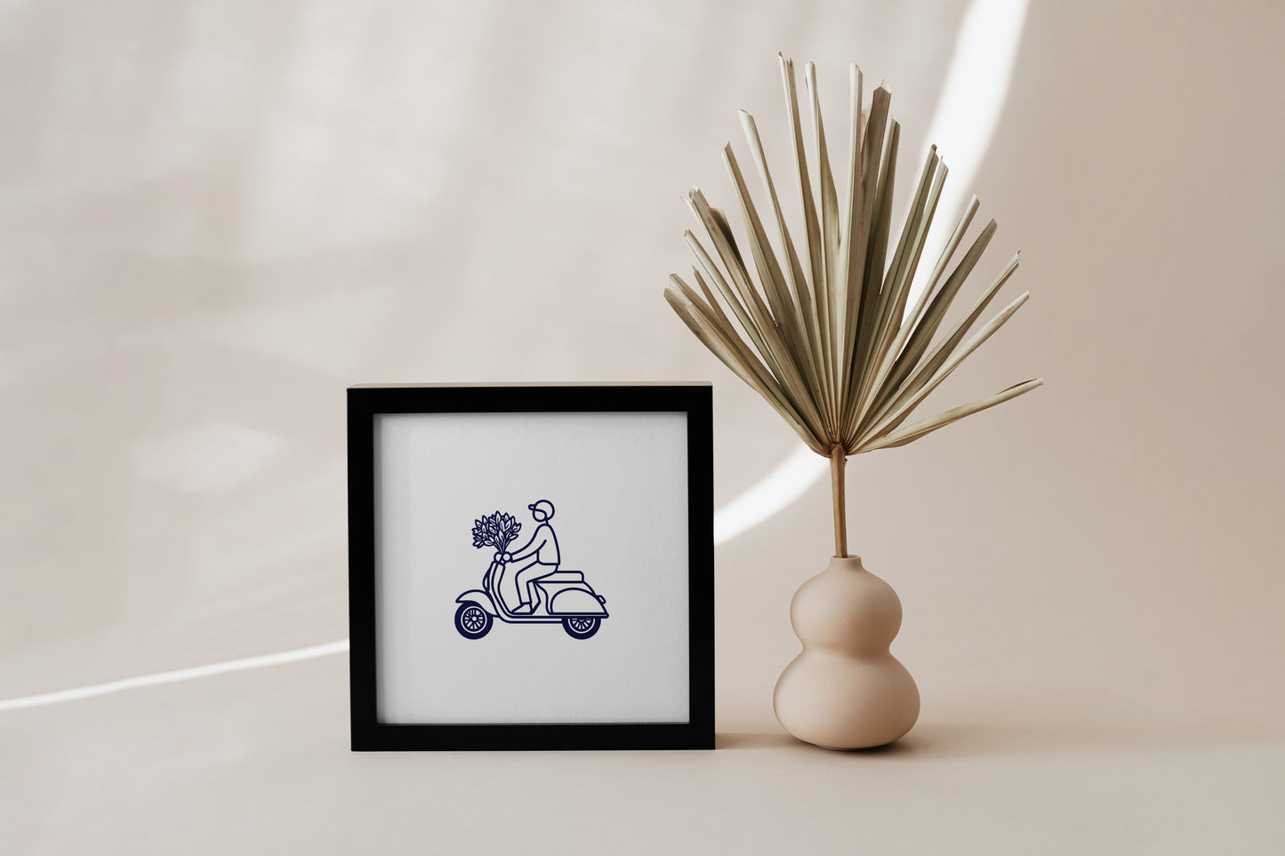 Minimalist Vespa Line Art Poster | Scooter with Flowers Wall Decor