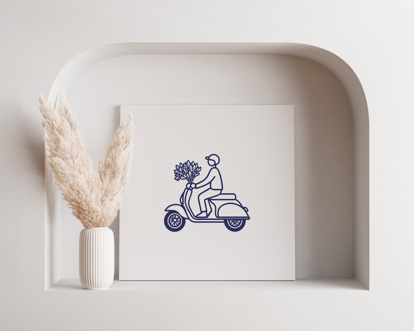 Minimalist Vespa Line Art Poster | Scooter with Flowers Wall Decor