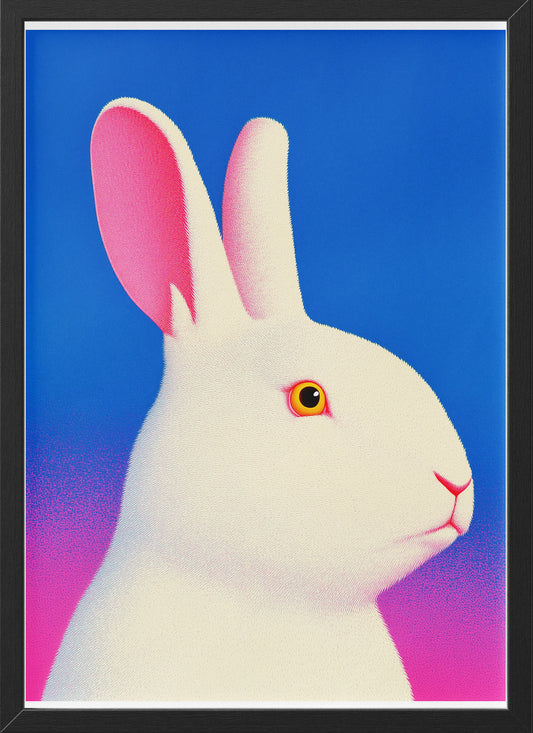 White Rabbit Poster | Neon Gradient Bunny Wall Art for Modern Interiors