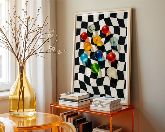 Colorful Marbles on Optical Illusion Poster | Retro Vibe Wall Art Print