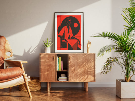 Bold Minimalist Woman Poster | Red & Black Geometric Modern Art Print
