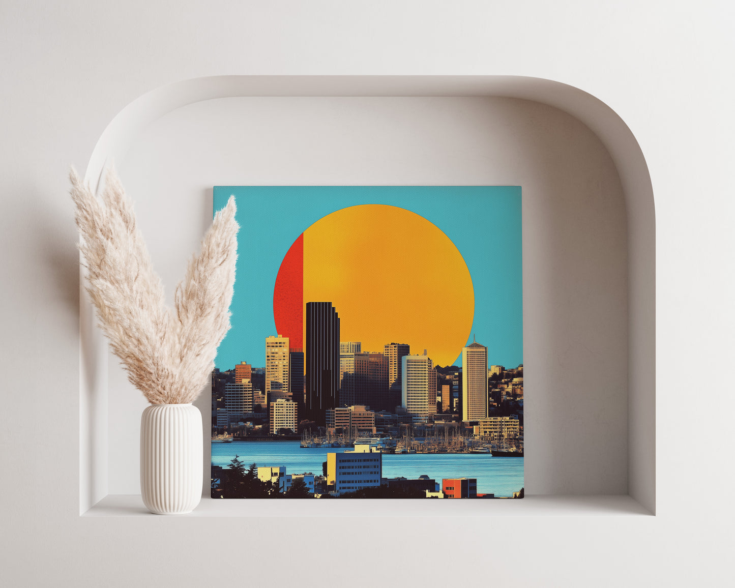 Seattle Skyline Poster | Retro Sun Collage Wall Art