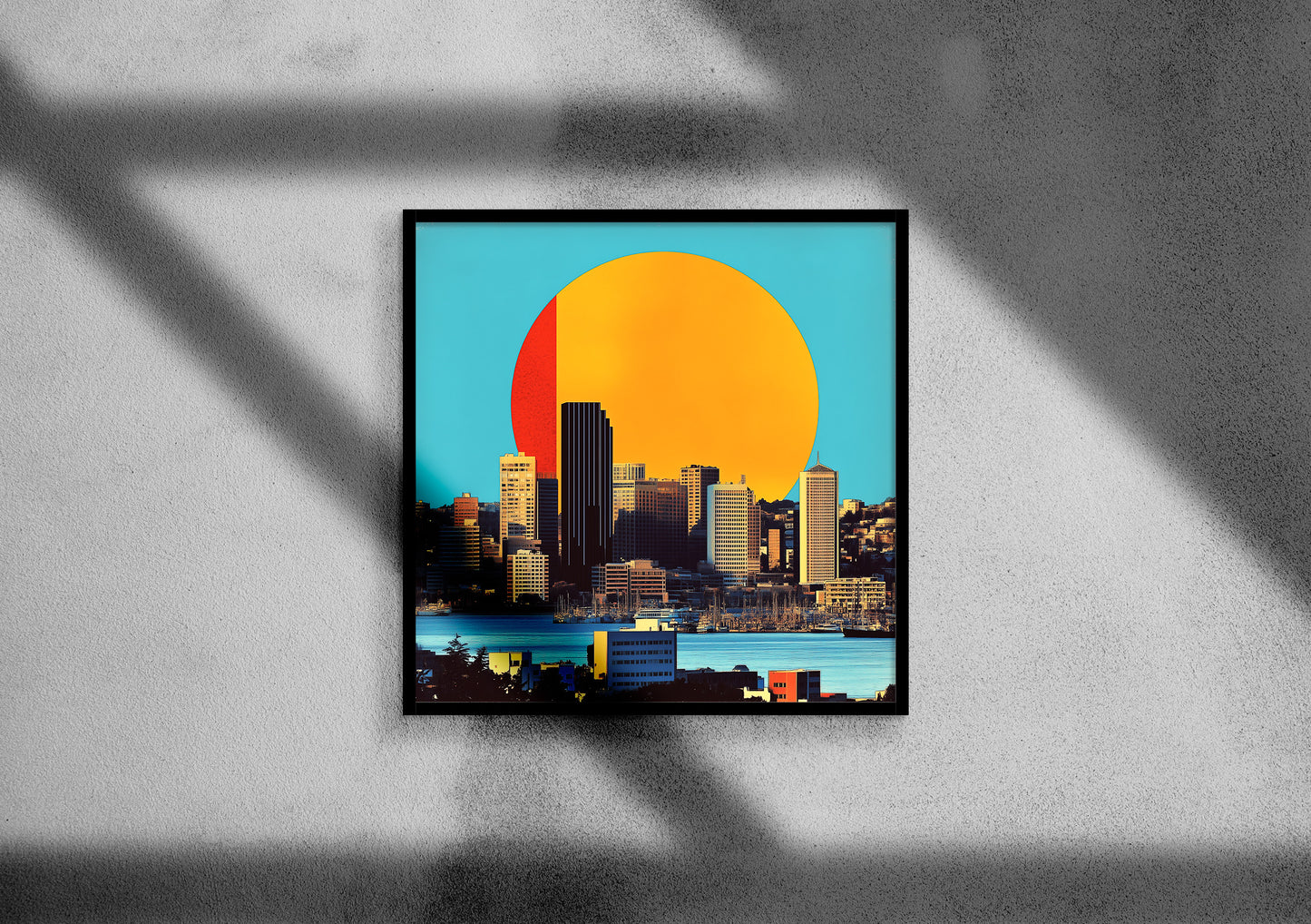 Seattle Skyline Poster | Retro Sun Collage Wall Art