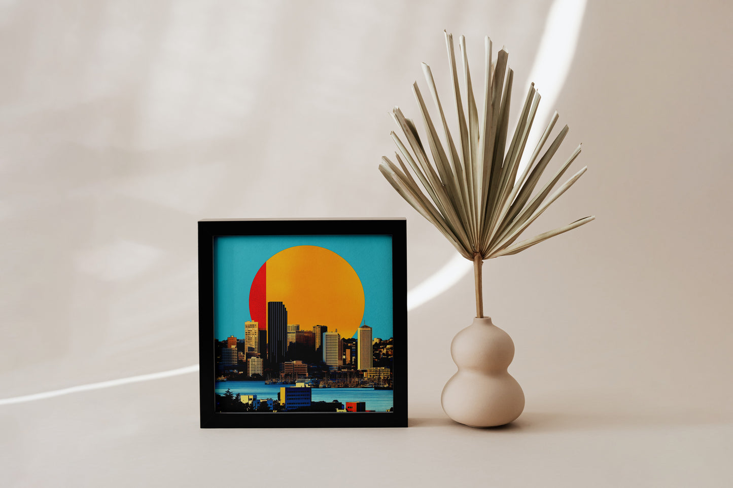 Seattle Skyline Poster | Retro Sun Collage Wall Art
