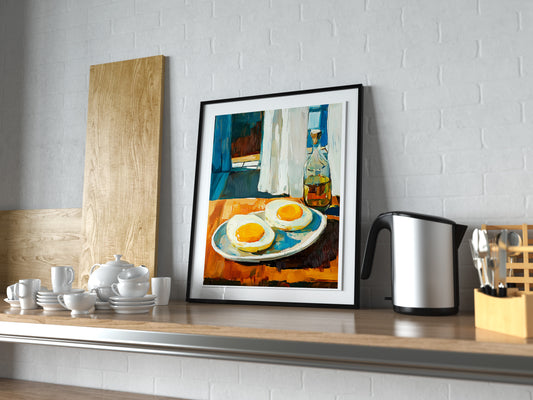 Sunny Side Up Eggs Kitchen Poster | Rustic Breakfast Food Wall Art