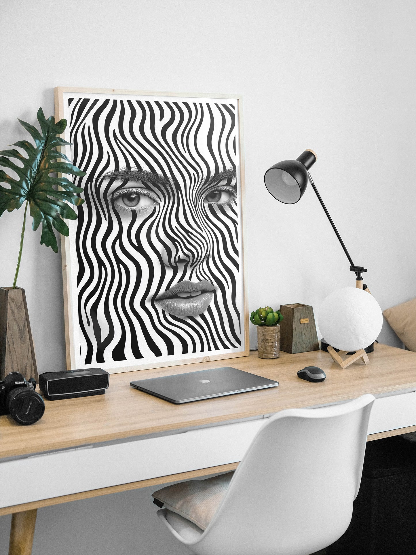 Black and White Optical Illusion Face Art | Surreal Abstract Monochrome Wall Poster