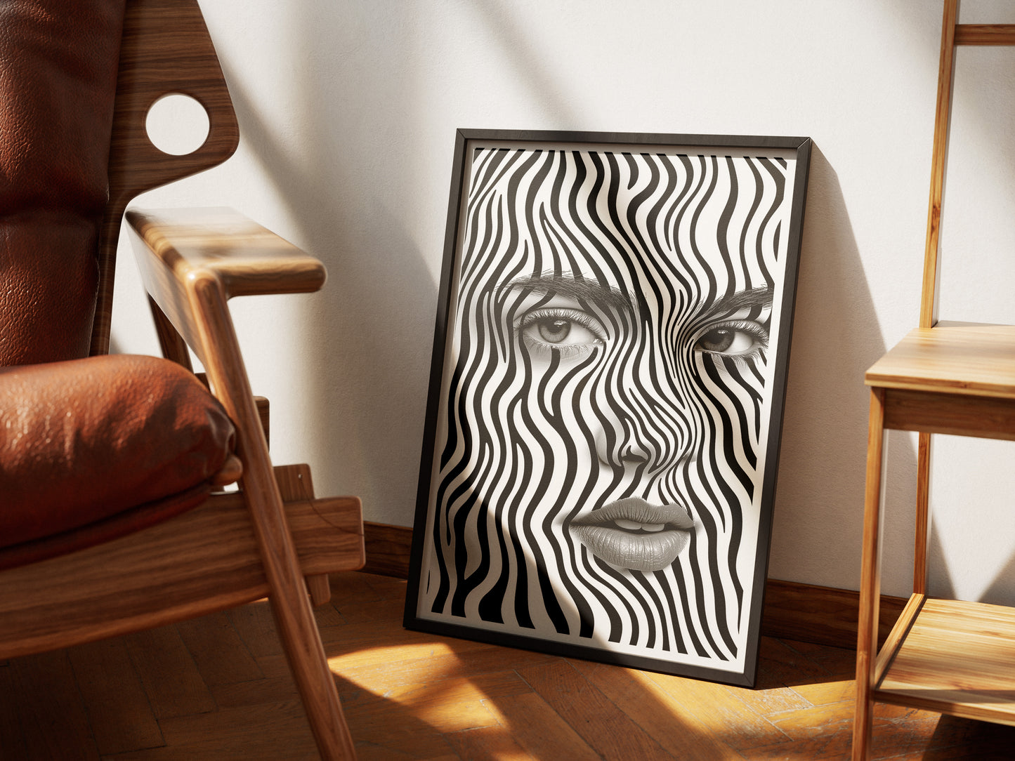 Black and White Optical Illusion Face Art | Surreal Abstract Monochrome Wall Poster