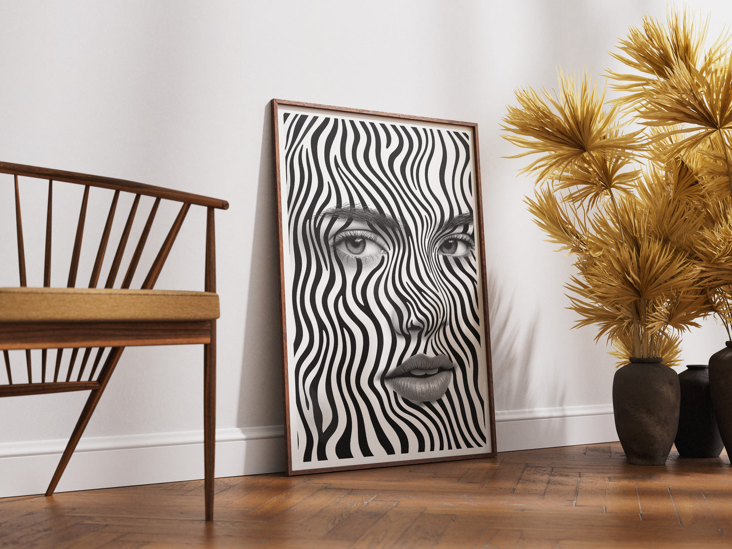 Black and White Optical Illusion Face Art | Surreal Abstract Monochrome Wall Poster