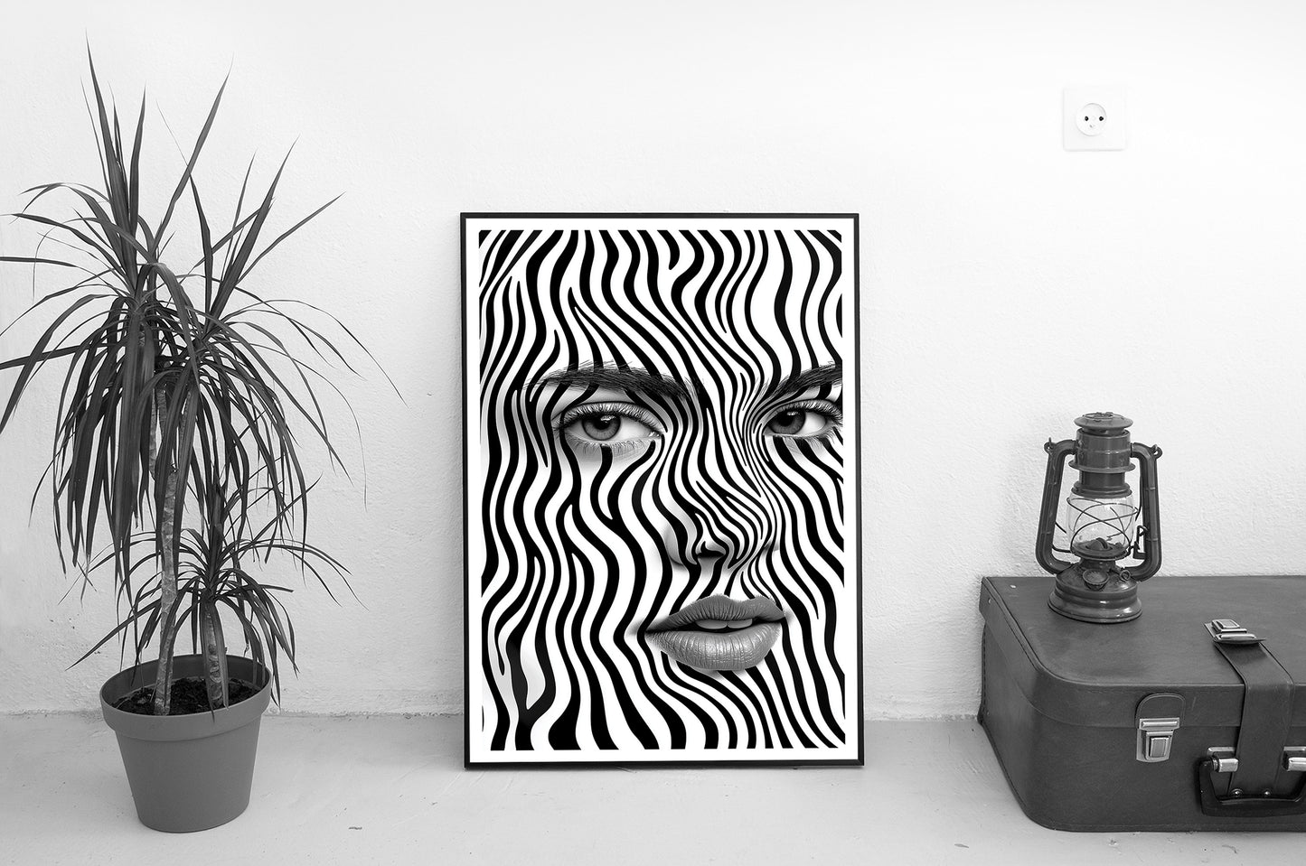 Black and White Optical Illusion Face Art | Surreal Abstract Monochrome Wall Poster