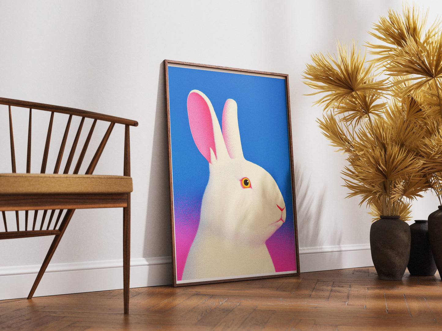 White Rabbit Poster | Neon Gradient Bunny Wall Art for Modern Interiors
