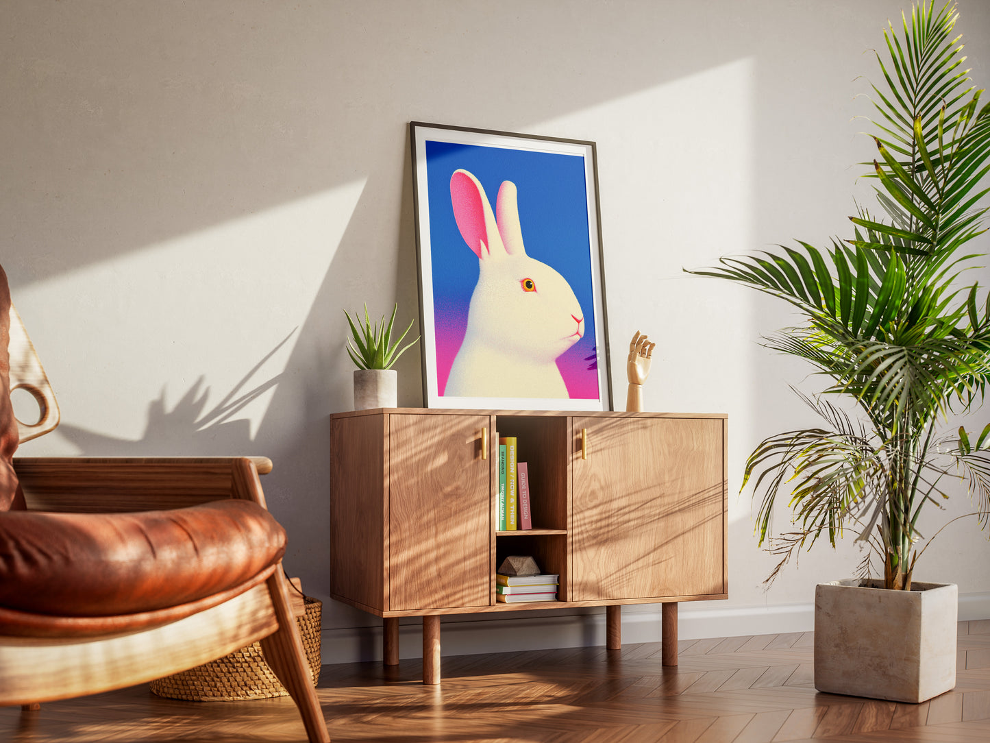 White Rabbit Poster | Neon Gradient Bunny Wall Art for Modern Interiors
