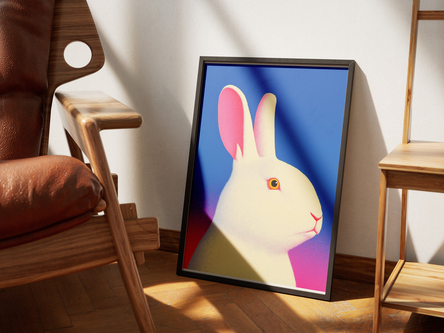 White Rabbit Poster | Neon Gradient Bunny Wall Art for Modern Interiors