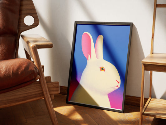 White Rabbit Poster | Neon Gradient Bunny Wall Art for Modern Interiors