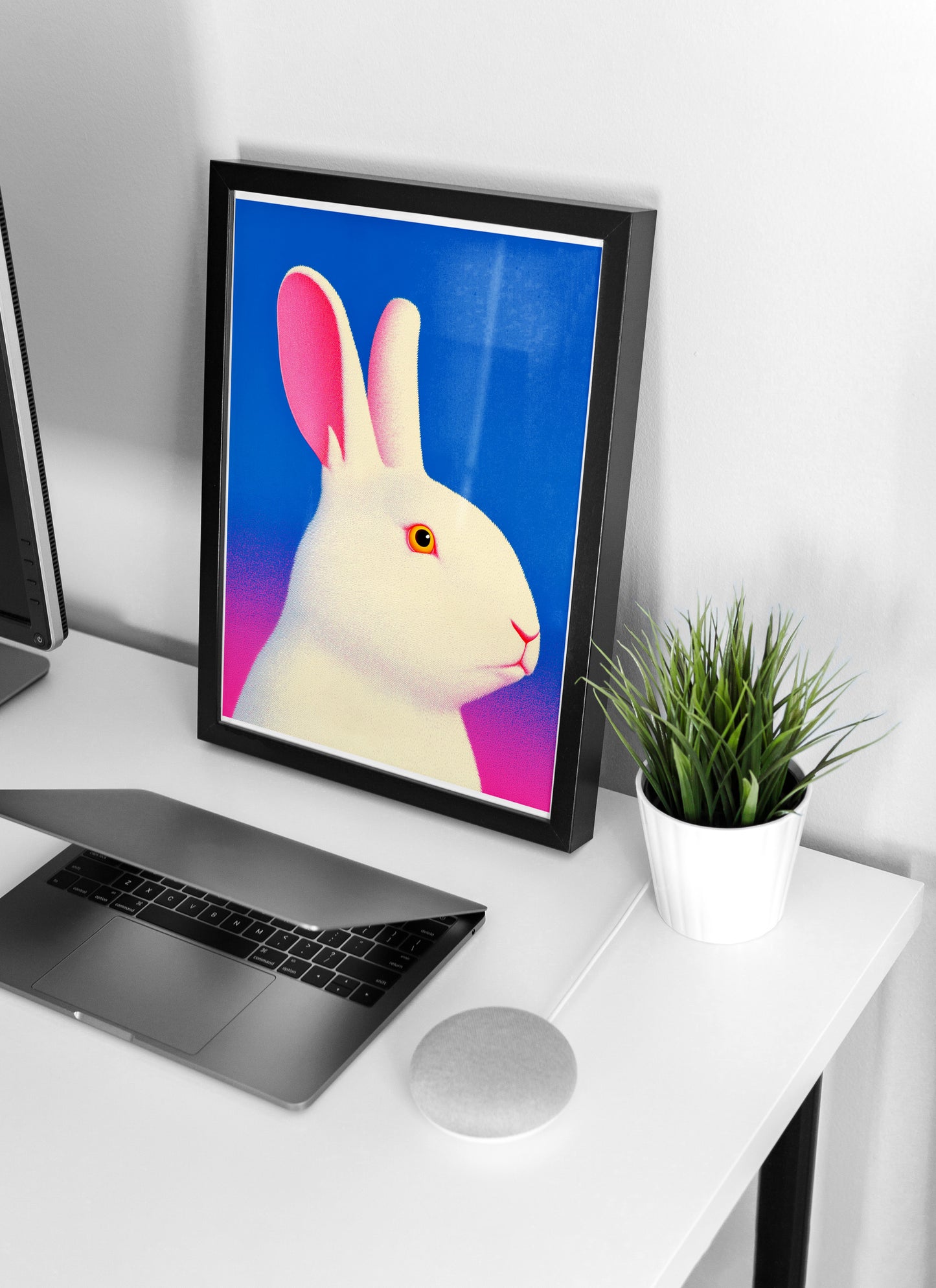 White Rabbit Poster | Neon Gradient Bunny Wall Art for Modern Interiors