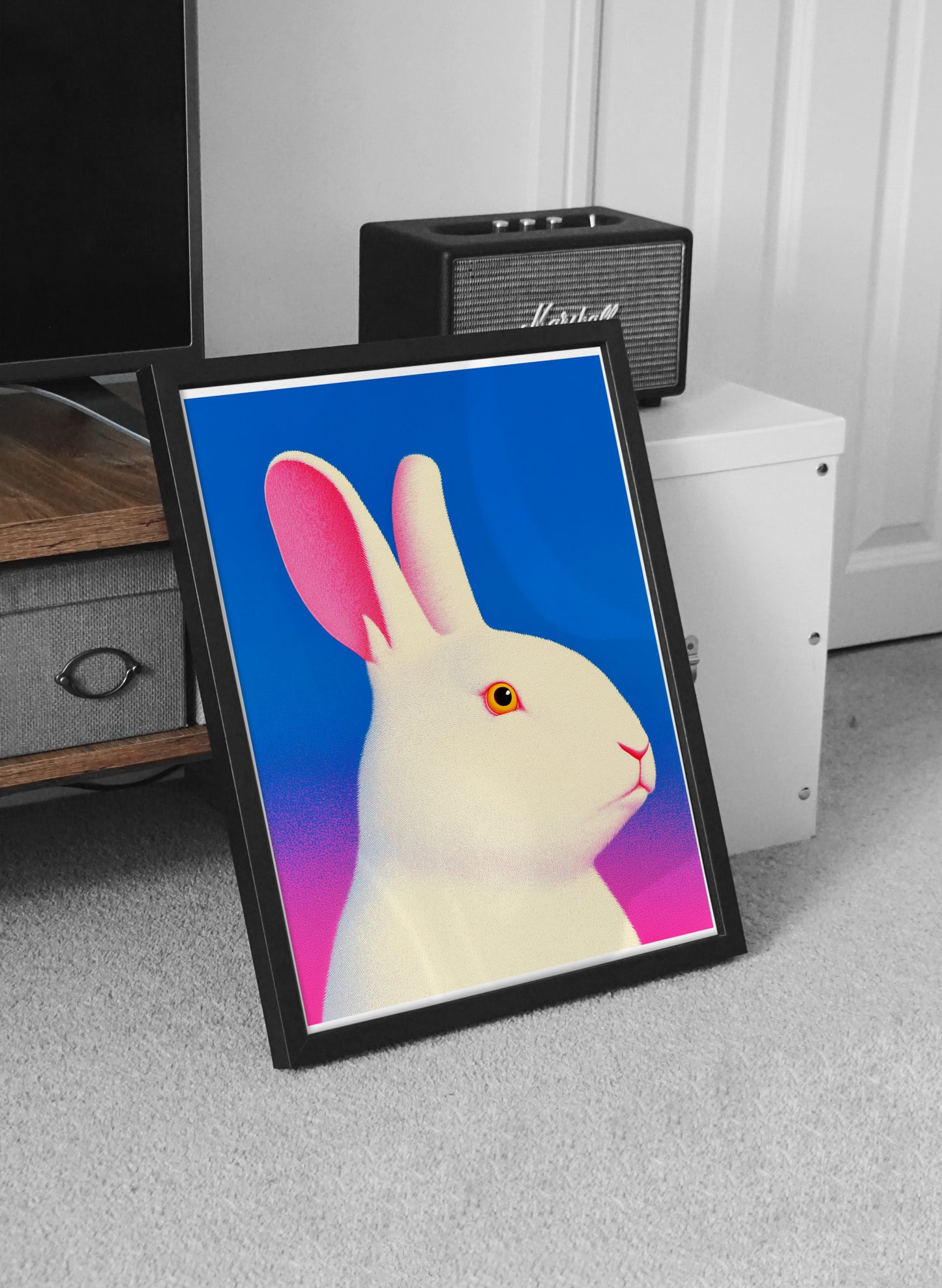 White Rabbit Poster | Neon Gradient Bunny Wall Art for Modern Interiors