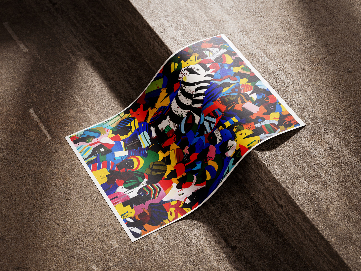 Zebra in the Crowd Poster | Vibrant African Art with Carnival Energy