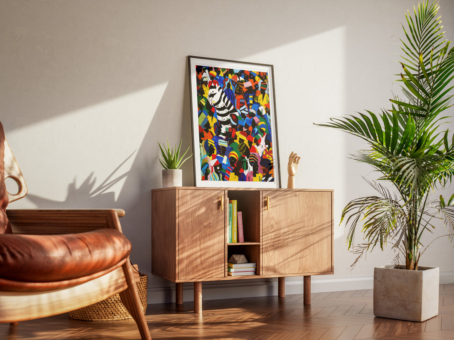 Zebra in the Crowd Poster | Vibrant African Art with Carnival Energy