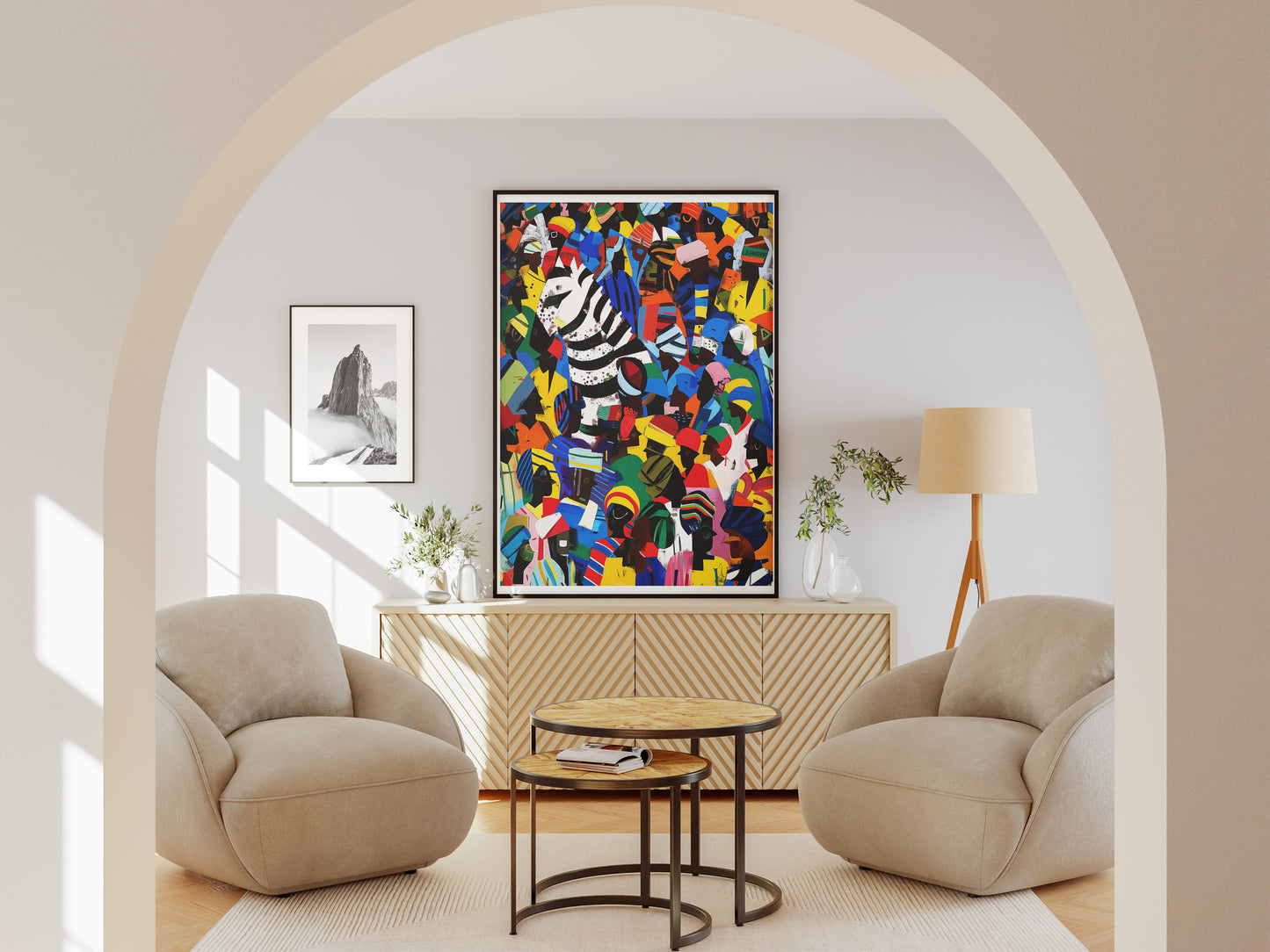 Zebra in the Crowd Poster | Vibrant African Art with Carnival Energy