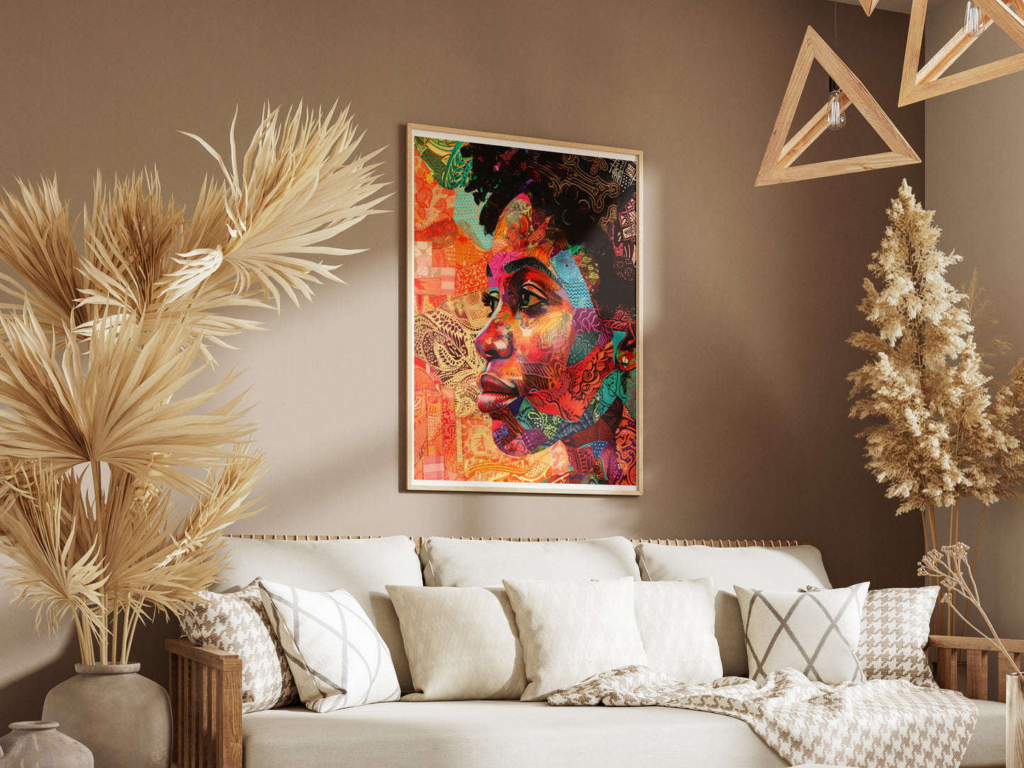 Colorful African American Woman Wall Art | Textile Collage Afrocentric Portrait Poster