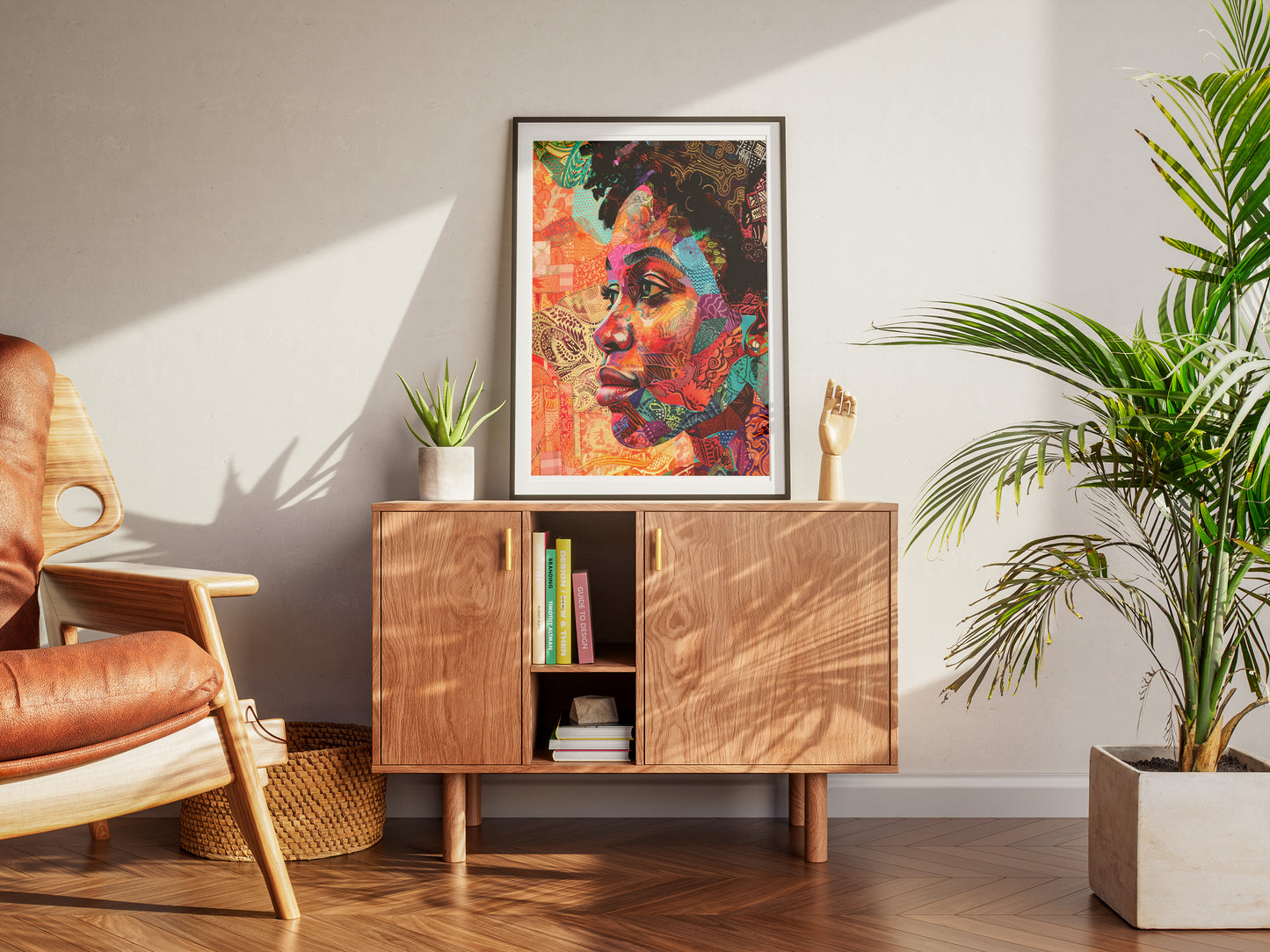 Colorful African American Woman Wall Art | Textile Collage Afrocentric Portrait Poster