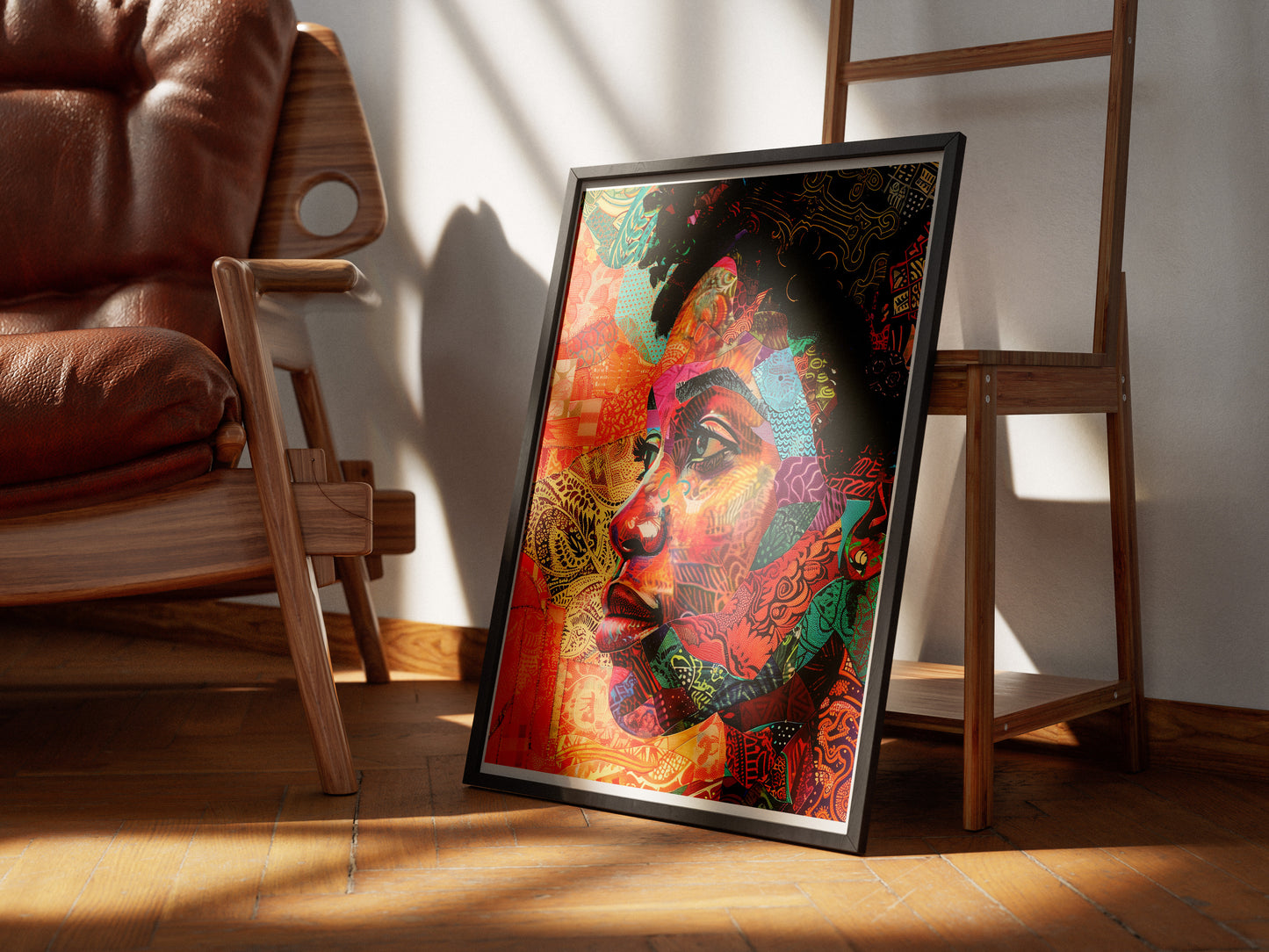 Colorful African American Woman Wall Art | Textile Collage Afrocentric Portrait Poster