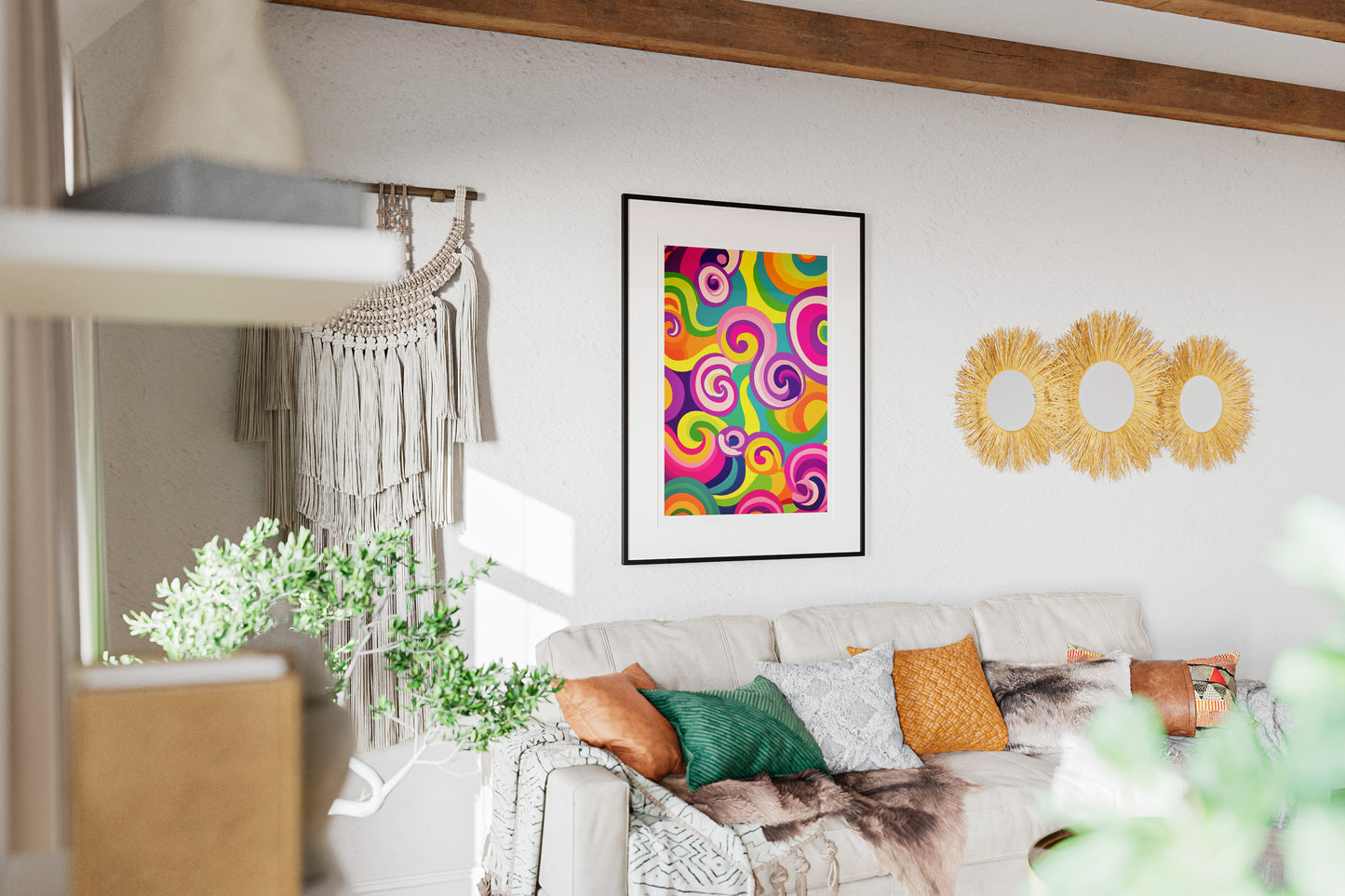 Psychedelic Spiral Wall Art | Colorful 70s Retro Swirl Poster for Groovy Interiors