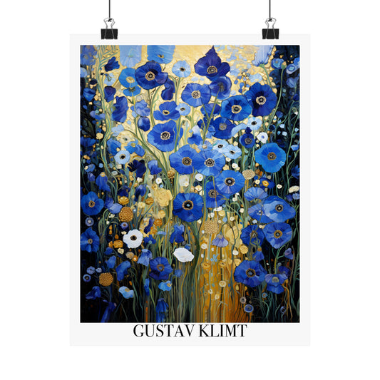 Gustav Klimt Blue Flower Poster | Botanical Wall Art Print