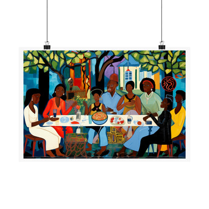 African American Family Dinner Poster | Cultural Unity Wall Art Print