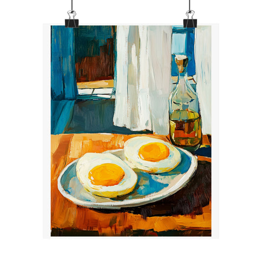 Sunny Side Up Eggs Kitchen Poster | Rustic Breakfast Food Wall Art