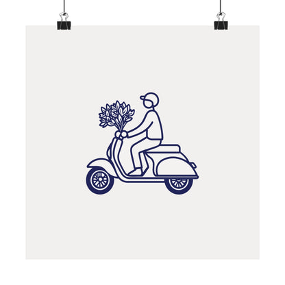 Minimalist Vespa Line Art Poster | Scooter with Flowers Wall Decor
