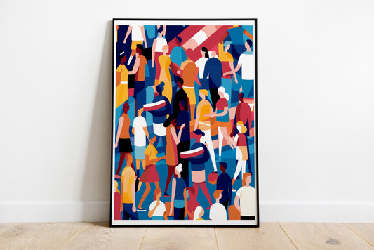 Abstract Crowd Poster | Vibrant Flat Illustration for Maximalist Wall Decor