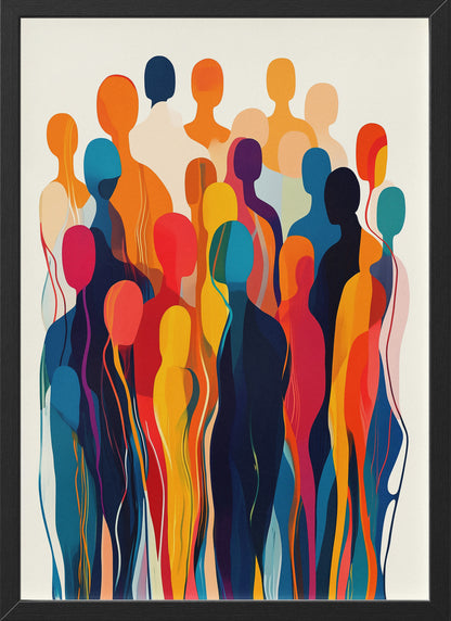 Abstract Crowd Poster | Vibrant Multicolor Silhouettes Wall Art