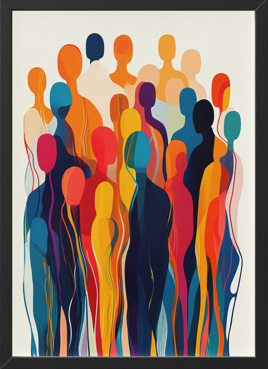 Abstract Crowd Poster | Vibrant Multicolor Silhouettes Wall Art
