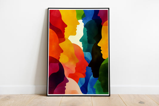 Abstract Human Faces Poster | Colorful Silhouette Inclusion Wall Art
