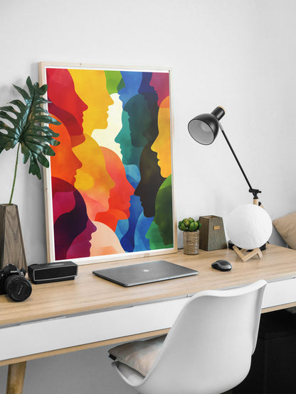 Abstract Human Faces Poster | Colorful Silhouette Inclusion Wall Art