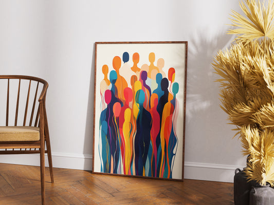 Abstract Crowd Poster | Vibrant Multicolor Silhouettes Wall Art