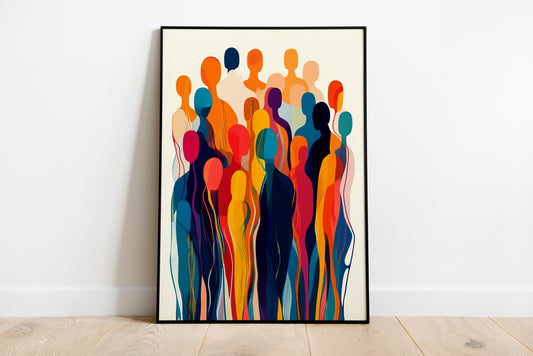Abstract Crowd Poster | Vibrant Multicolor Silhouettes Wall Art